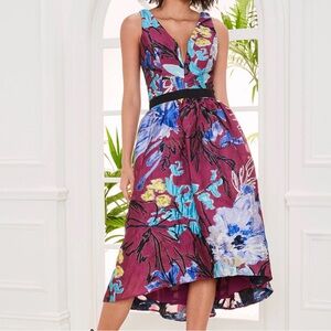Marchesa High Low Dress - Purple and Blue Floral